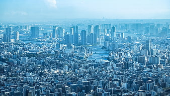 Aerial View of Tokyo Skyline and Sumida River