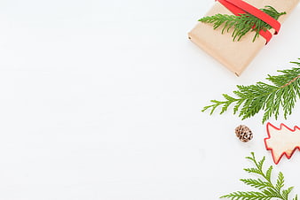 Minimalist Christmas Gift with Pine Branches and Cookie Cutter