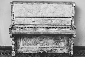 Vintage Distressed Upright Piano in Black and White