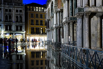 St. Mark's Square Flooded at Night in Venice