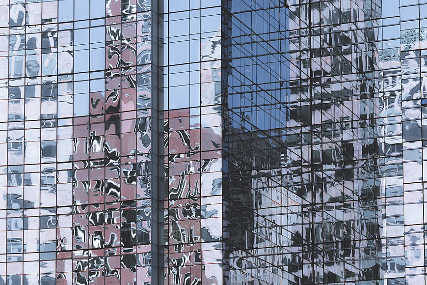 Abstract Reflections on Modern Glass Office Building Facade
