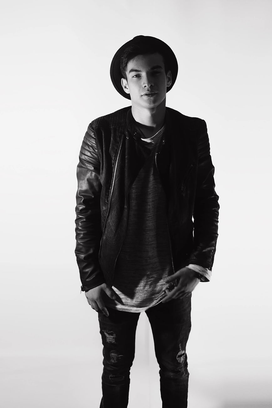 Stylish Man in Leather Jacket and Fedora Hat
