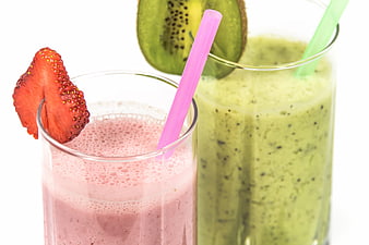 Fresh Strawberry and Kiwi Smoothies in Glasses