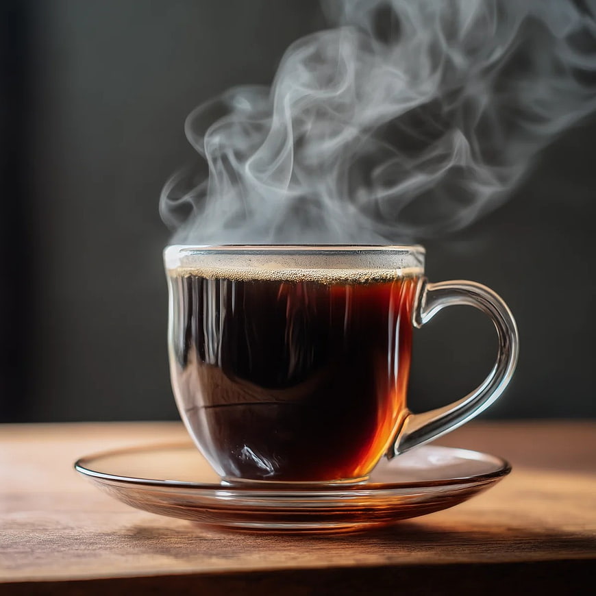 Steaming Hot Black Coffee in Clear Glass Mug