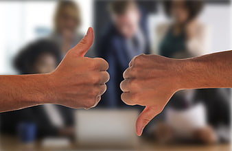 Thumbs Up And Thumbs Down Hand Gestures In Office