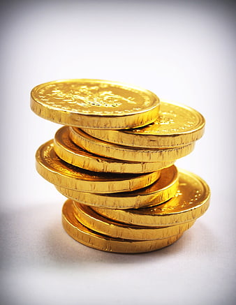 Stack of Gold Coins on White Background