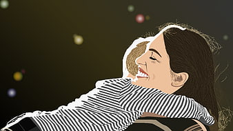 Vector illustration of mother and child hugging with bokeh background