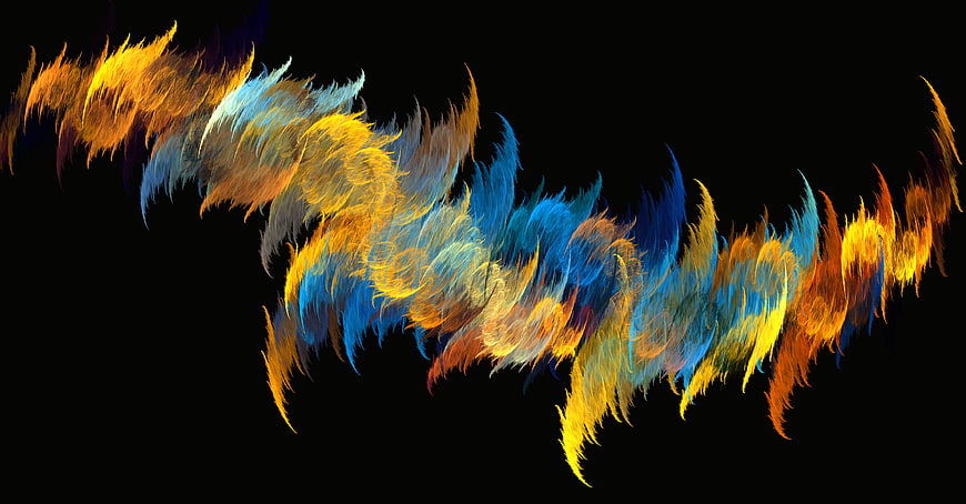 Abstract Blue and Gold Fractal Flame Art