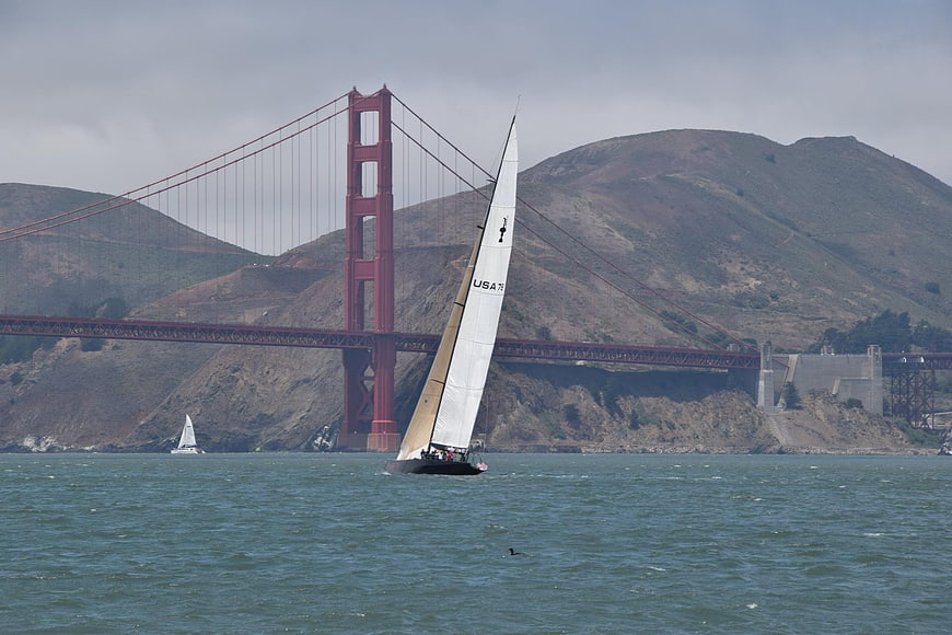 Sailboat sailing in front of Golden Gate Bridge San Francisco