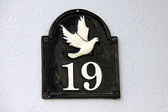 Black House Number 19 Plaque with White Dove