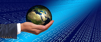 Businessman Hand Holding Globe with Future Text Background