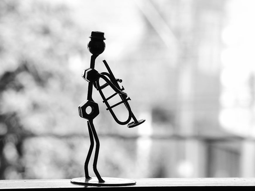 Black metal trumpet musician sculpture silhouette