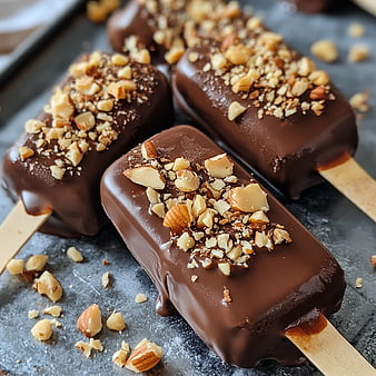 Chocolate Covered Ice Cream Bars with Crushed Almonds
