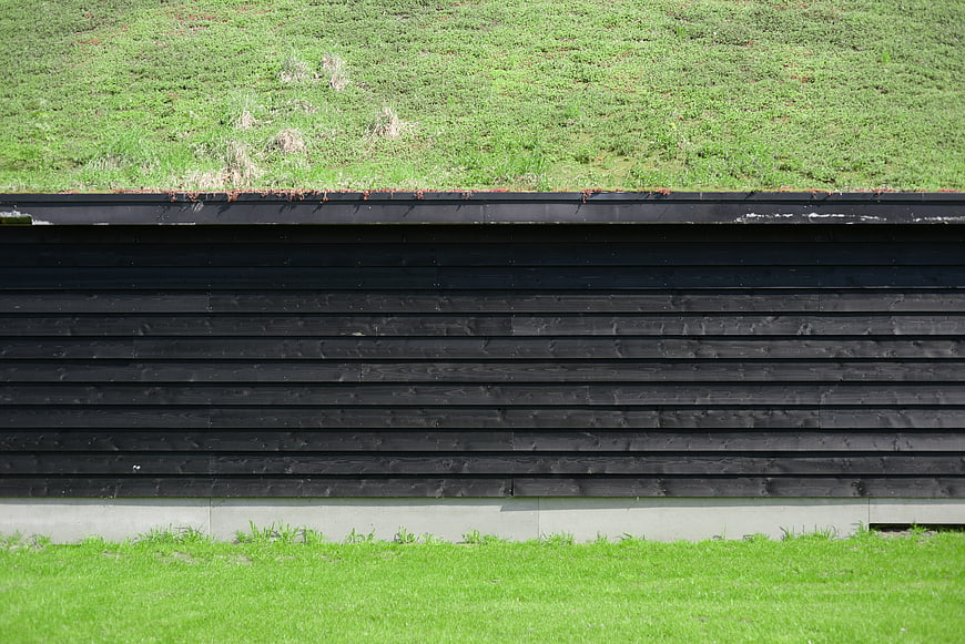 Black wooden wall with green grass texture background