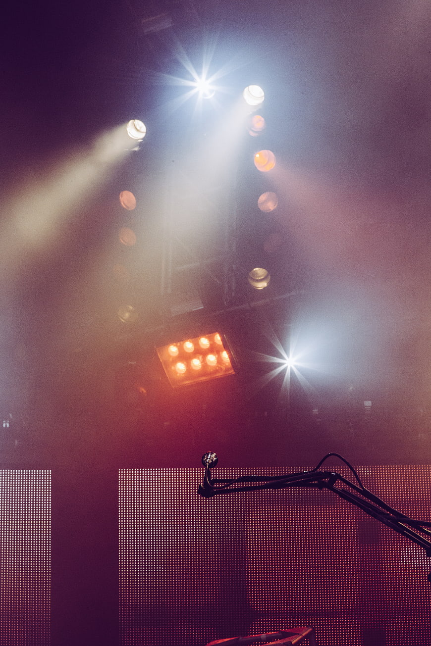 Concert stage lighting with microphone and LED screen