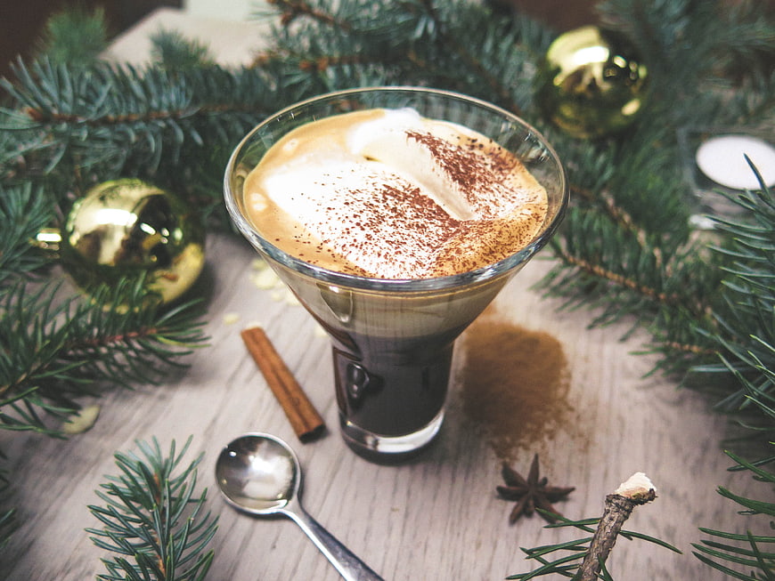 Festive Christmas Coffee with Pine Branches and Spices
