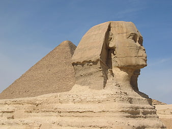Great Sphinx of Giza with Pyramid in Background