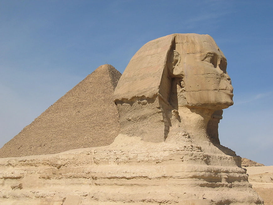 Great Sphinx of Giza with Pyramid in Background