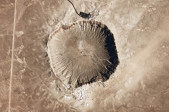 Aerial View of Meteor Crater in Arizona Desert Landscape