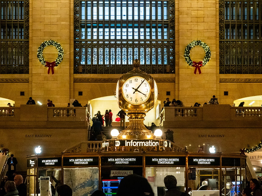 Grand Central Terminal Clock with Christmas Wreaths