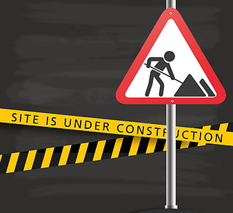 Under Construction Sign with Yellow Warning Tape