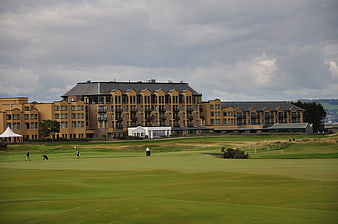 St Andrews Old Course Golf Links With Hotel In Background