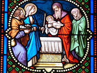 Stained Glass Window Depicting Presentation of Jesus in the Temple
