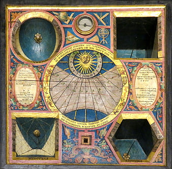 Antique Astronomical Clock with Sun Dial and Prisms