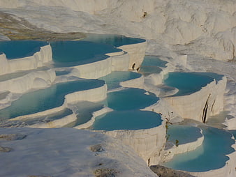 Pamukkale White Travertine Terraces with Turquoise Pools
