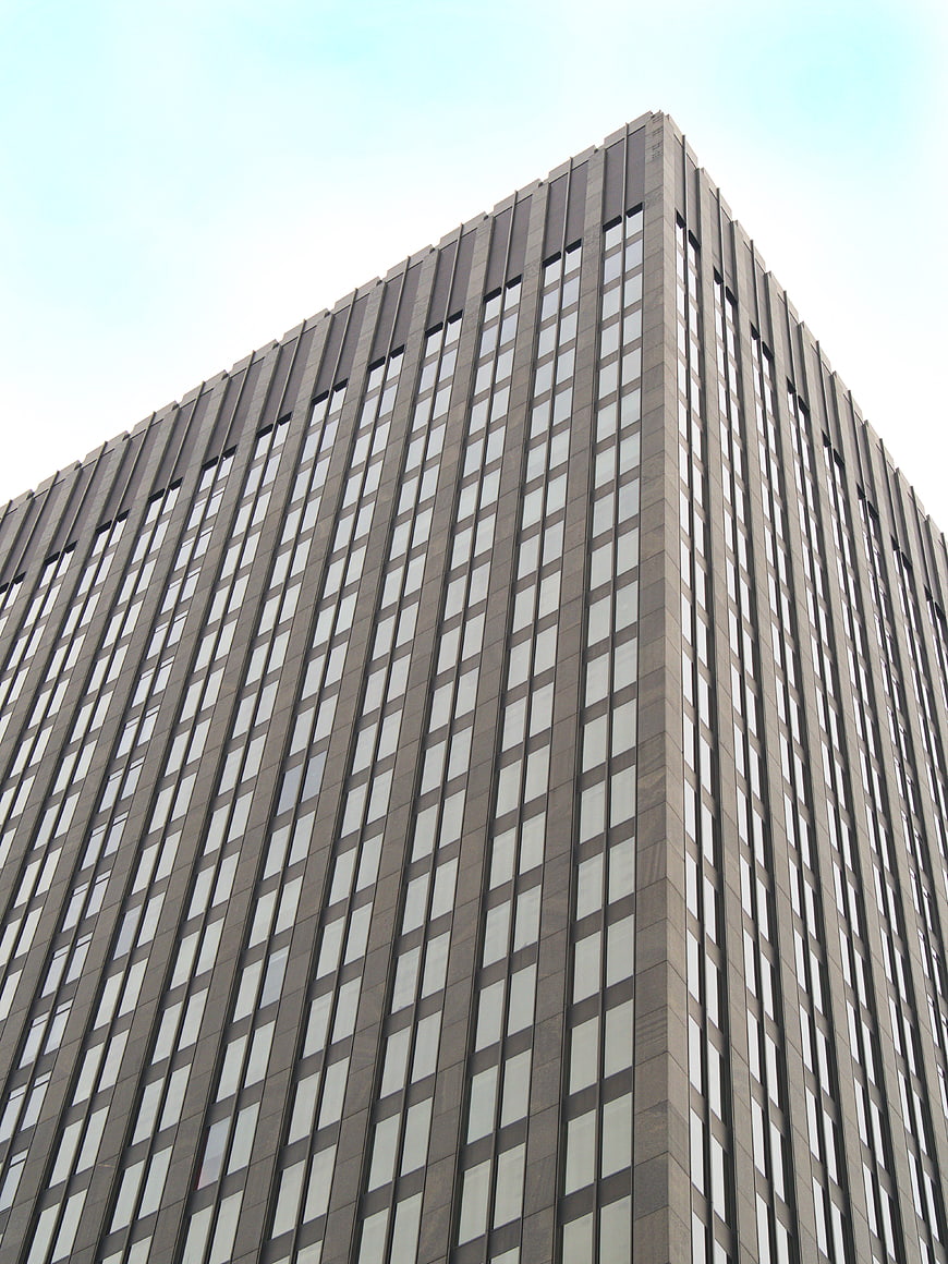 Low angle view of modern office building facade