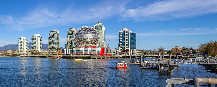 Science World and Vancouver Skyline on False Creek Panorama