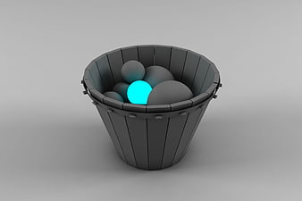 3D Render of Glowing Cyan Sphere in Dark Bucket
