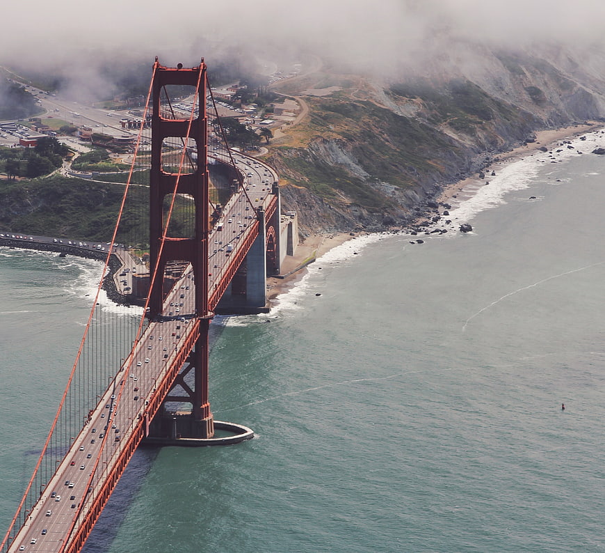 Aerial View of Golden Gate Bridge in Fog