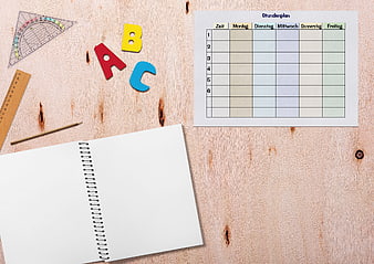 Back to school supplies with German weekly timetable template