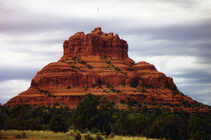 Red Rock Butte Landscape with Cloudy Sky