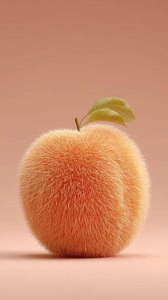 Fuzzy Orange Fruit with Leaf on Pastel Background