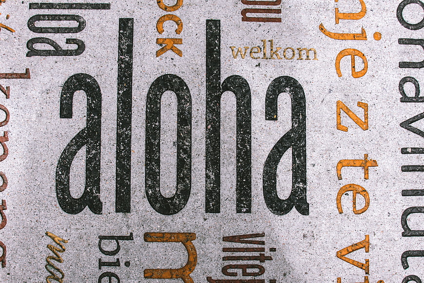 Aloha Welcome Sign Text on Textured Concrete Background