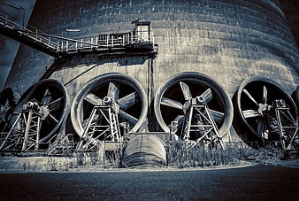 Industrial Cooling Fans And Turbines At Power Plant