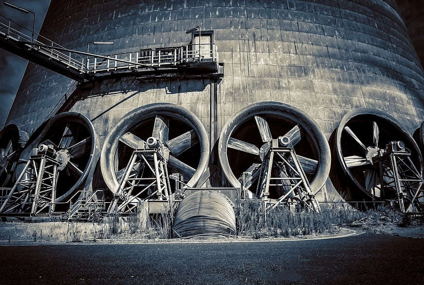 Industrial Cooling Fans And Turbines At Power Plant