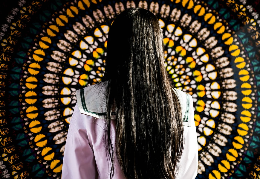 Woman in Sailor Uniform Back View Stained Glass