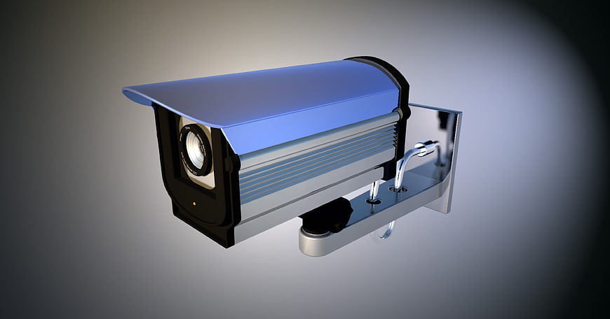 3D Render of Modern Security Surveillance Camera on Gray Background