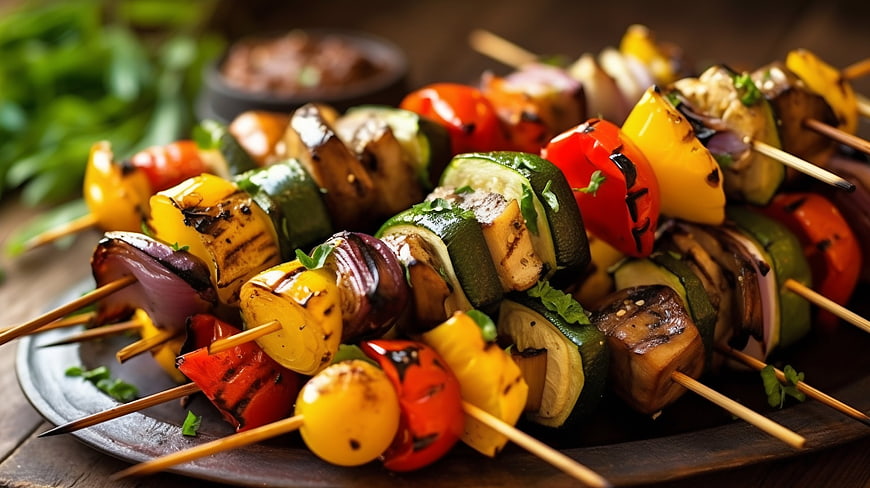 Grilled Vegetable Skewers with Zucchini, Peppers, and Onions