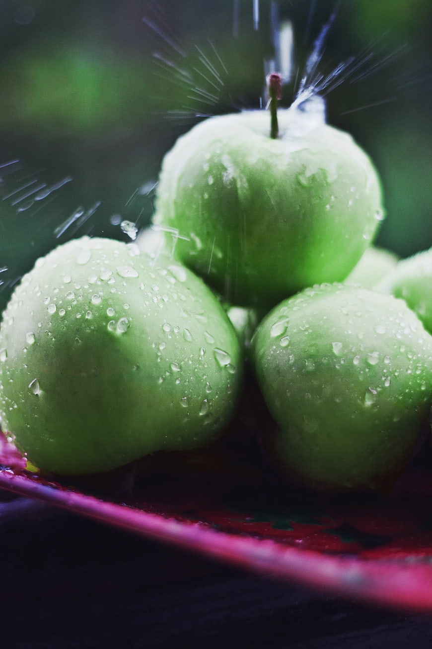 Fresh Green Apples with Water Droplets
