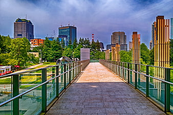 Modern Pedestrian Bridge Leading To Tokyo Roppongi City Skyline