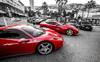 Red Ferrari Sports Cars in Monaco Street Scene