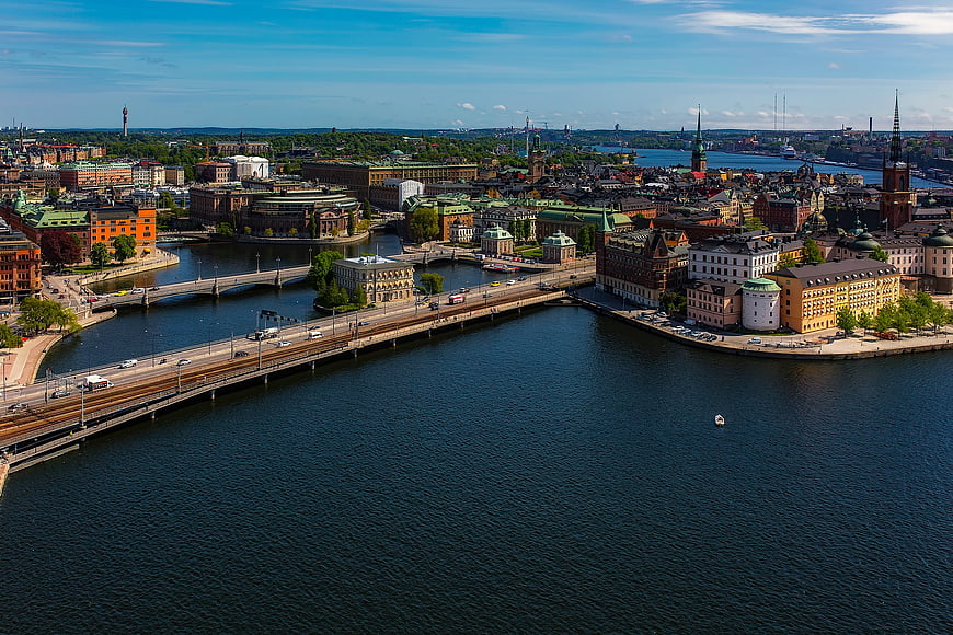 Aerial View of Stockholm Cityscape with Bridges and Water