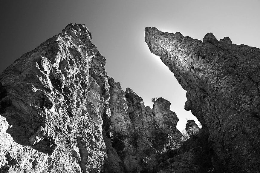 Dramatic Black and White Rock Formations Looking Up