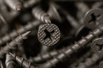Macro Close-Up of Metal Wood Screws