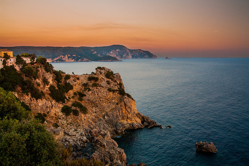 Scenic coastal cliff landscape at sunset with Mediterranean sea view