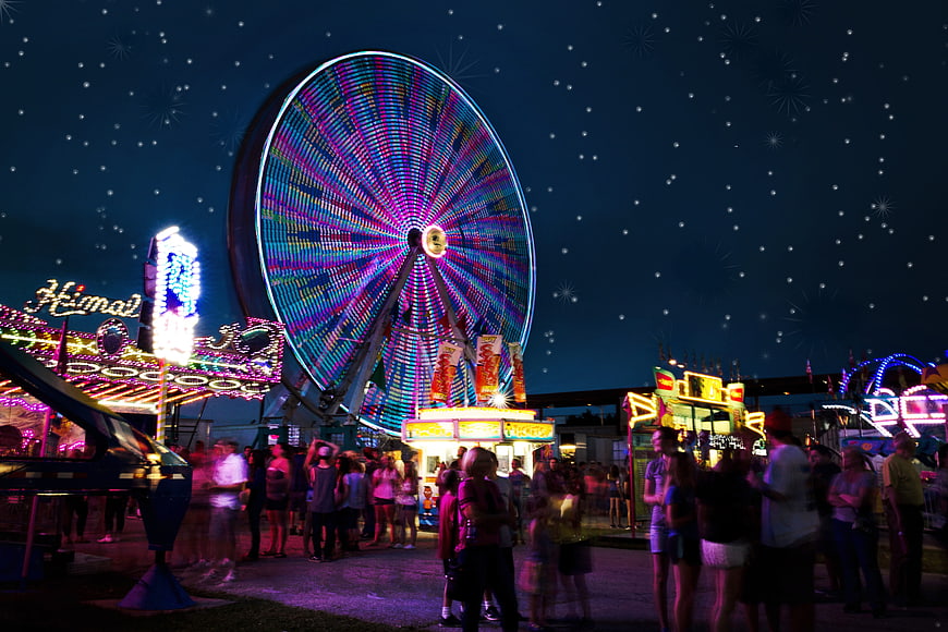 Colorful Ferris Wheel at Night Carnival Fairground